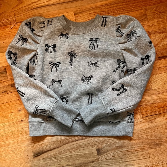 Anthropologie Maeve Embroidered Bow Puff Sleeve Sweatshirt - Picture 3 of 6